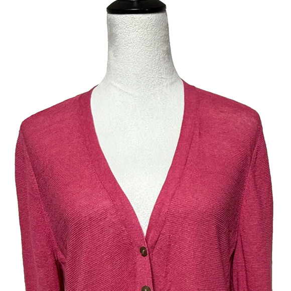 J. Jill Cardigan Sweater Womens Large Pink Linen Blend Button Up Light Weight - Picture 1 of 10